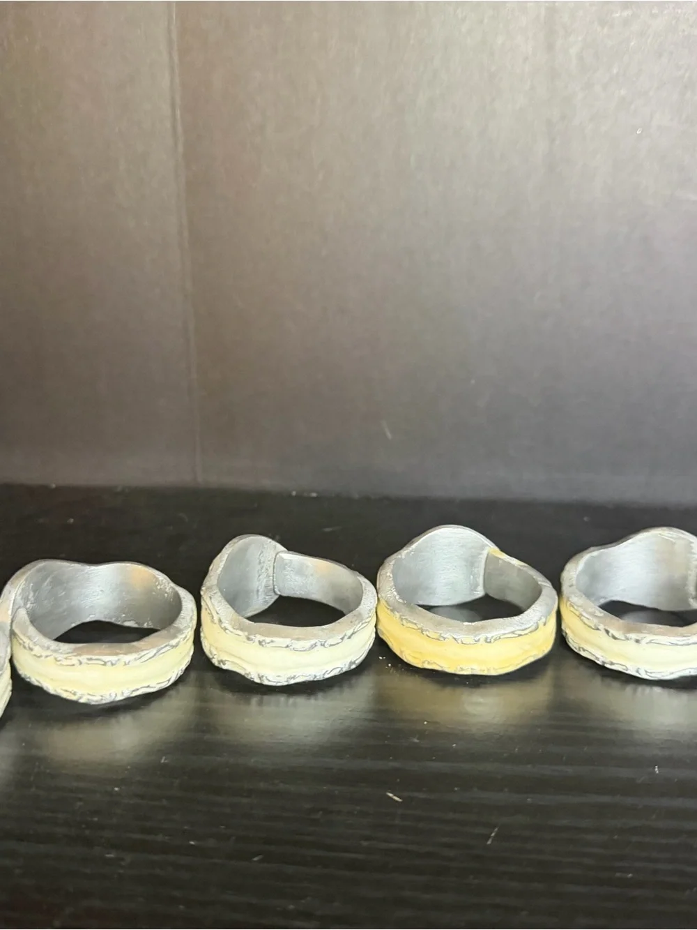 Vintage 6 Napkin Rings SPOON FLATWARE HANDLE DESIGN Metal IVORY CREAM ENAMEL